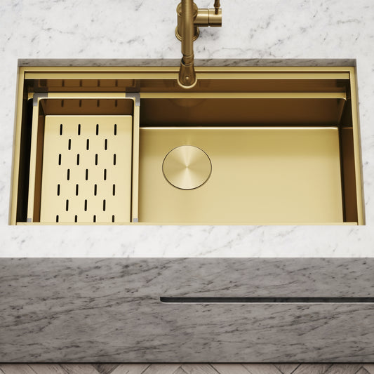 Cullinan Brushed Gold Undermount Workstation Sink 830mm