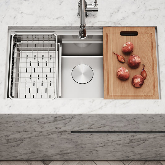 Cullinan Brushed Stainless Undermount Workstation Sink 830mm