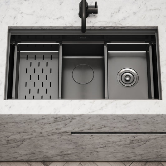 Cullinan Gunmetal Black Undermount Workstation Sink 830mm