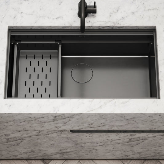 Cullinan Gunmetal Black Undermount Workstation Sink 830mm