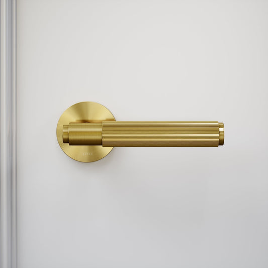 Dali Fluted Brushed Gold Bathroom WC Door Handle Latch and Hinge Bundle