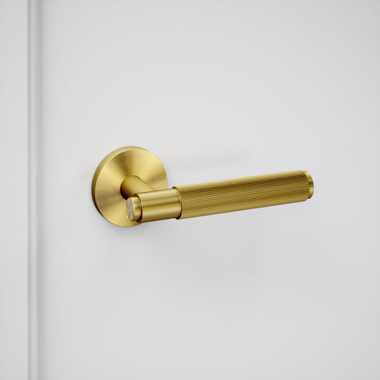 Dali Fluted Brushed Gold Bathroom WC Door Handle Latch and Hinge Bundle