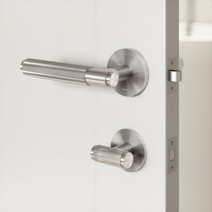 Dali Fluted Brushed Stainless Bathroom WC Door Handle Latch and Hinge Bundle