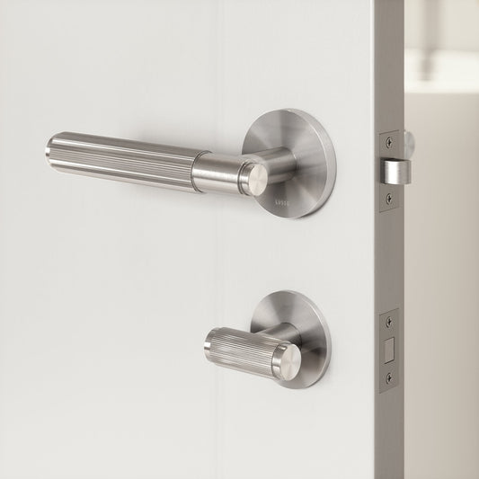 Dali Fluted Brushed Stainless Bathroom WC Door Handle Latch and Hinge Bundle