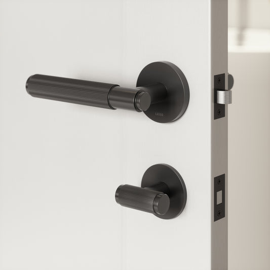 Dali Fluted Matte Black Bathroom WC Thumbturn Set with Latch