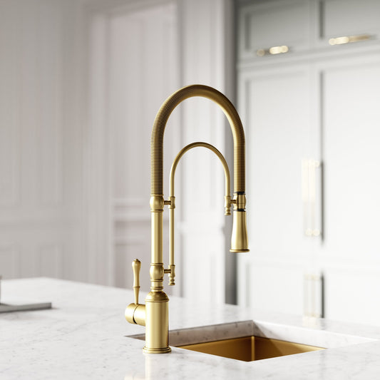Deco Claridge Brushed Gold Traditional Pull Out Kitchen Mixer Tap