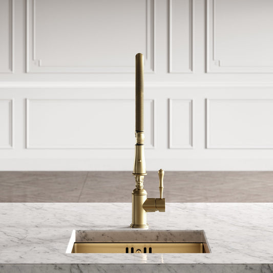 Deco Claridge Brushed Gold Traditional Pull Out Kitchen Mixer Tap