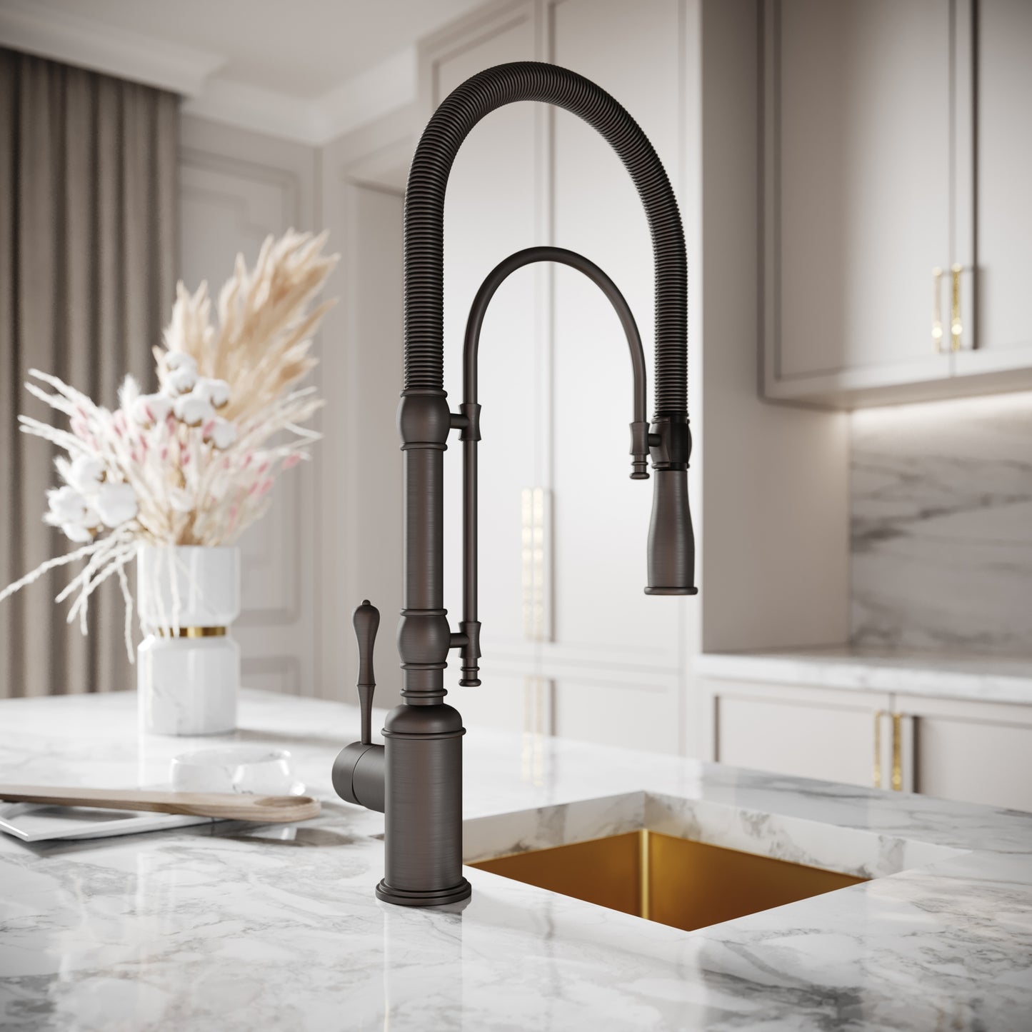 Deco Claridge Deep Bronze Traditional Pull Out Kitchen Mixer Tap