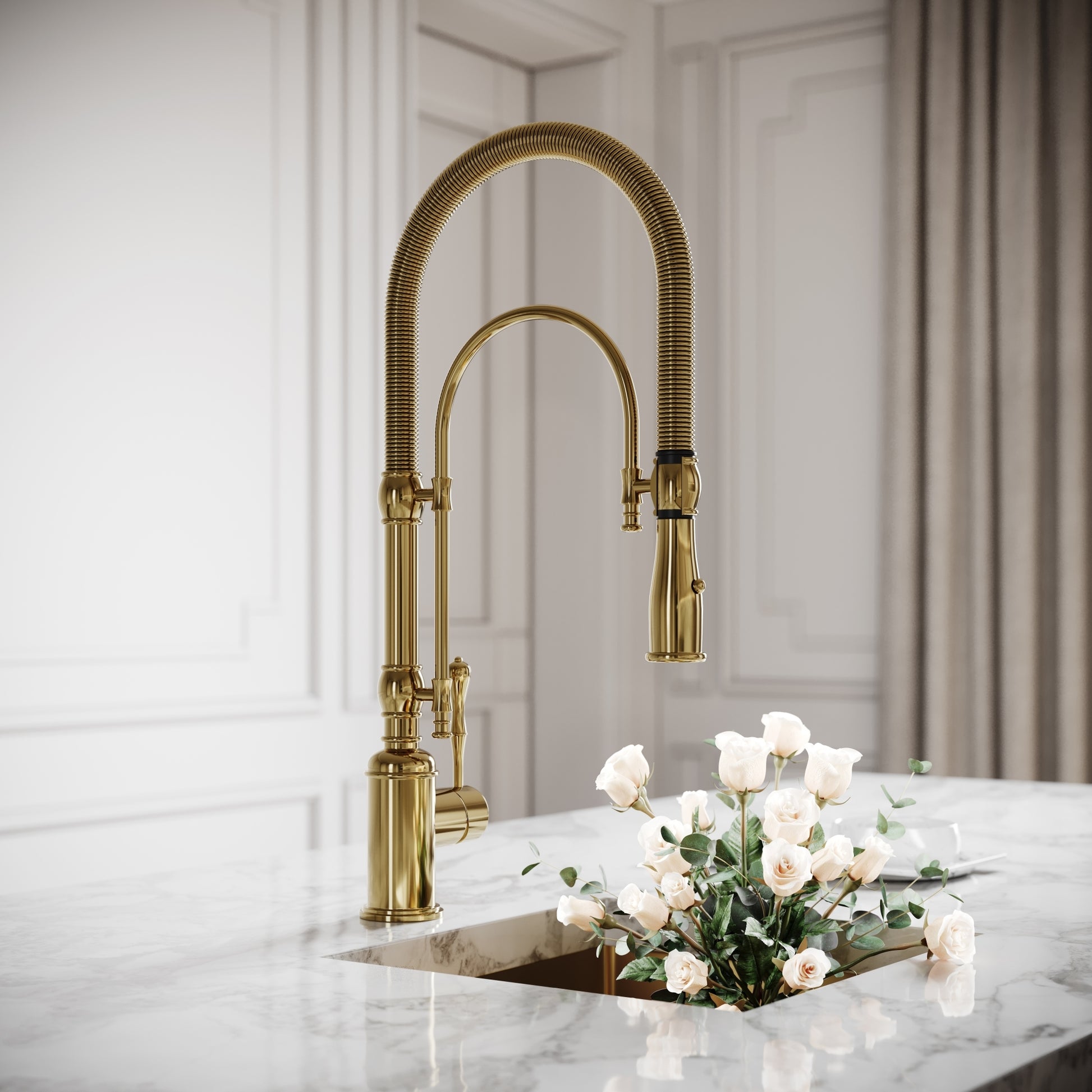 Deco Claridge Polished Brass Traditional Pull Out Kitchen Mixer Tap