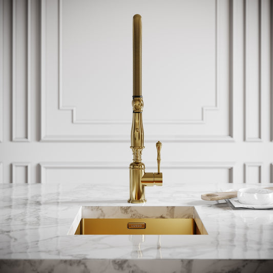 Deco Claridge Polished Brass Traditional Pull Out Kitchen Mixer Tap