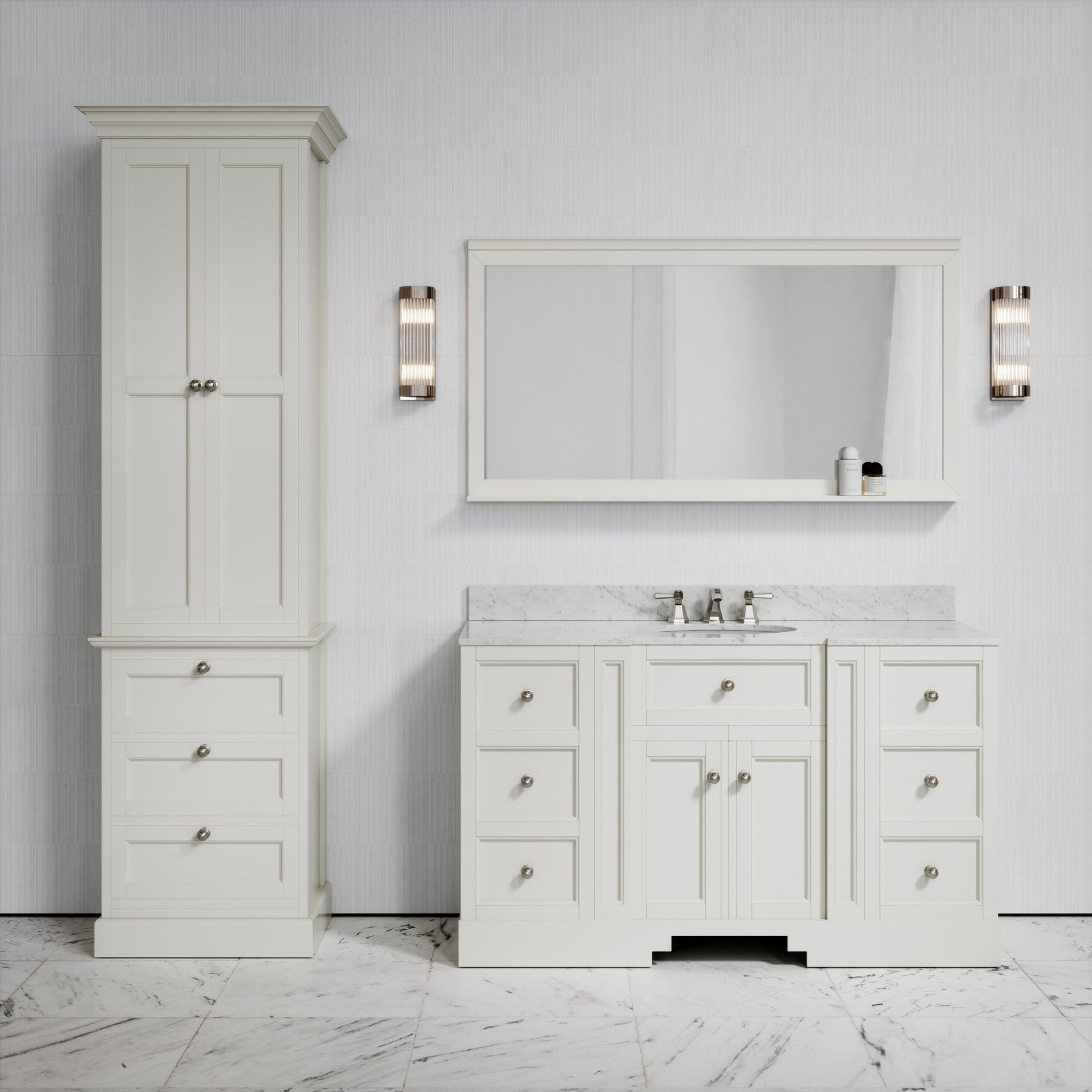 Deco Harland Velvet Matte Cream Floorstanding Storage Cabinet