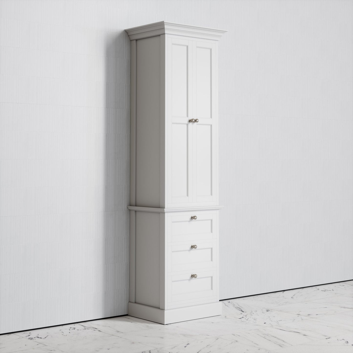 Deco Harland Velvet Matte White Floorstanding Storage Cabinet