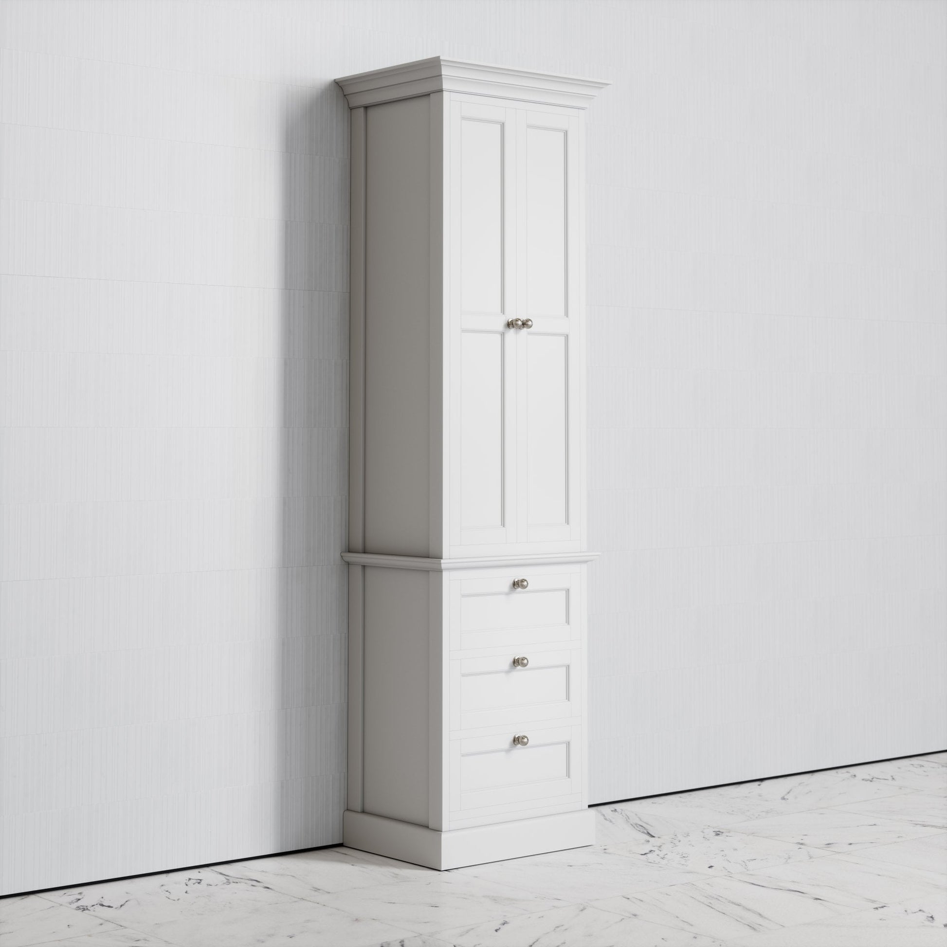 Deco Harland Velvet Matte White Floorstanding Storage Cabinet