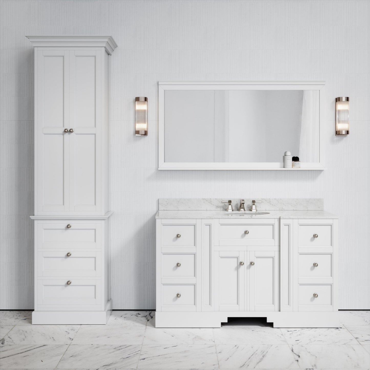 Deco Harland Velvet Matte White Floorstanding Storage Cabinet