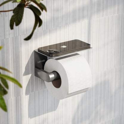 Deka Brushed Stainless Toilet Roll Holder with Shelf