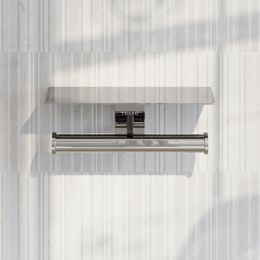 Deka Chrome Double Toilet Roll Holder with Shelf