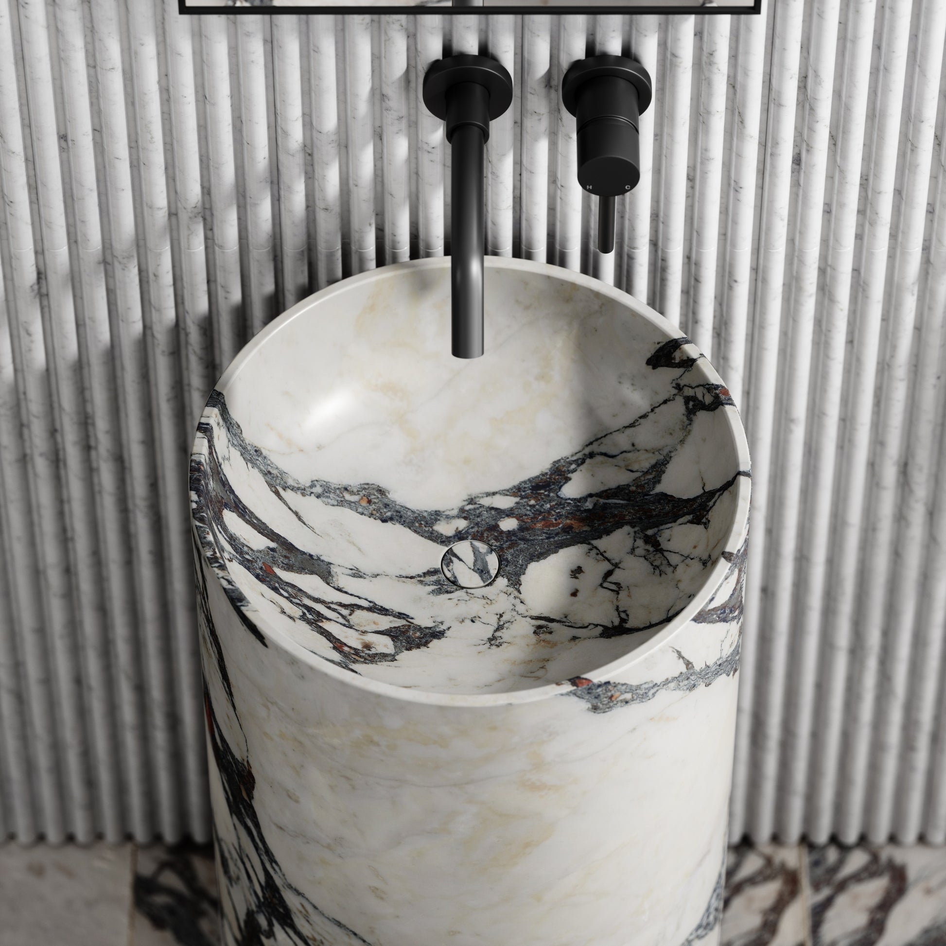 Designo Calacatta Viola Marble Pedestal Basin 400mm
