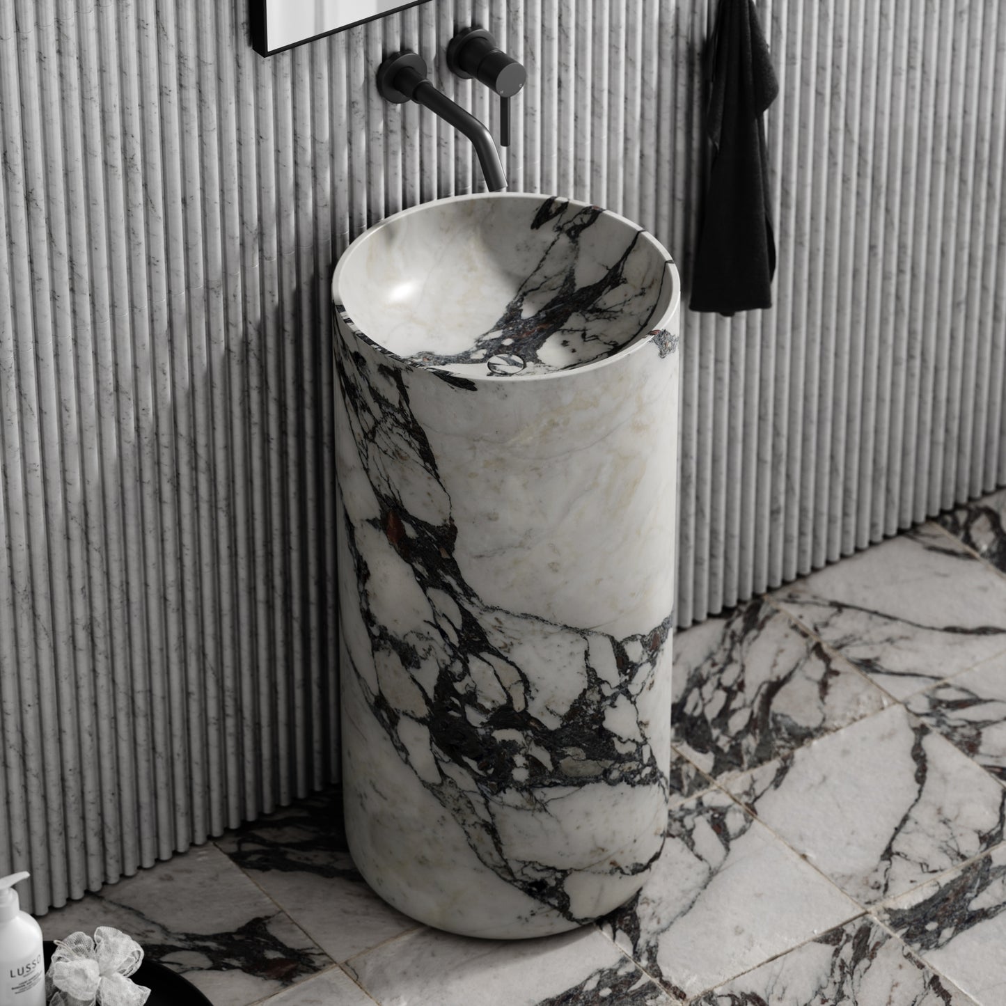 Designo Calacatta Viola Marble Pedestal Basin 400mm