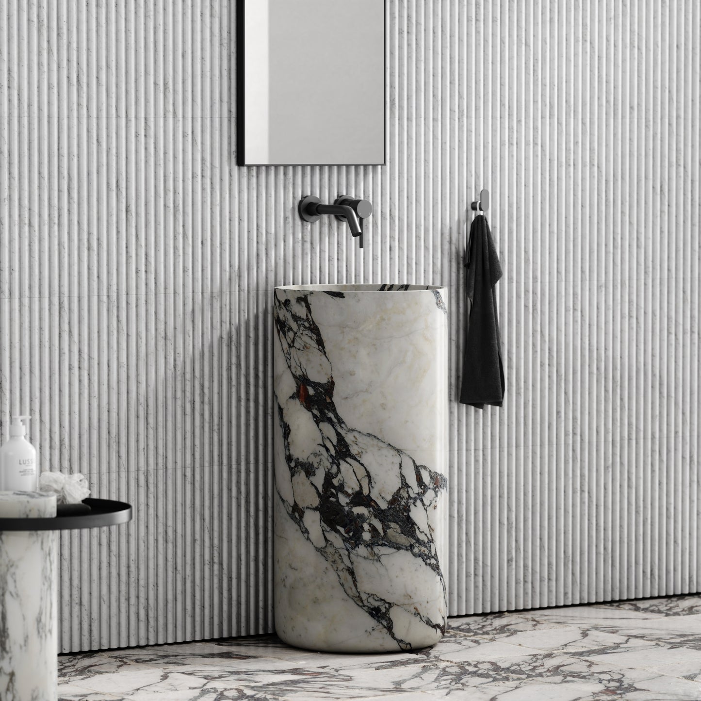 Designo Calacatta Viola Marble Pedestal Basin 400mm