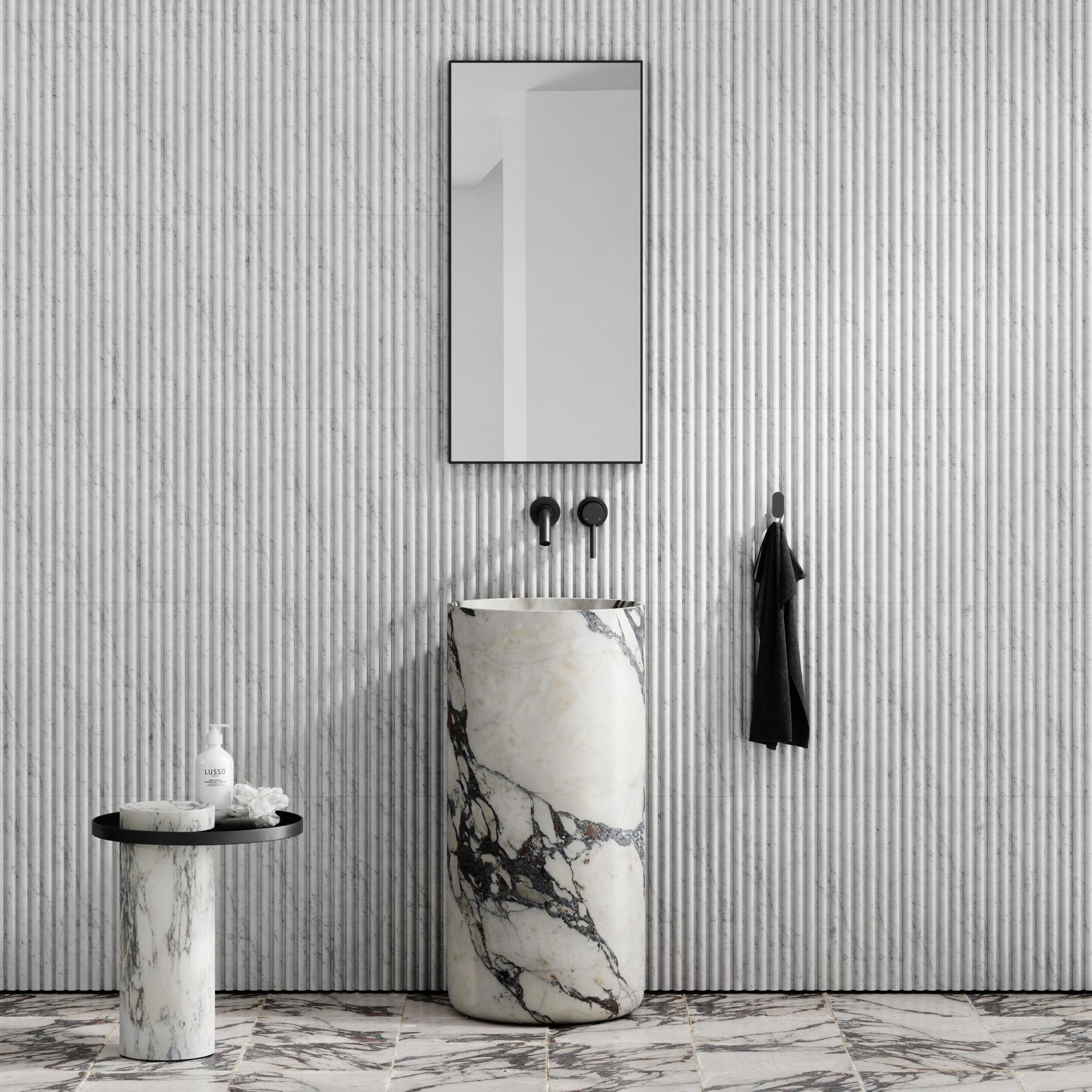 Designo Calacatta Viola Marble Pedestal Basin 400mm