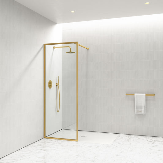 Designo Complete Walk In Shower Enclosure Brushed Gold - KIT A (ALL SIZES)