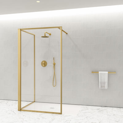 Designo Complete Walk In Shower Enclosure Brushed Gold - KIT C (ALL SIZES)