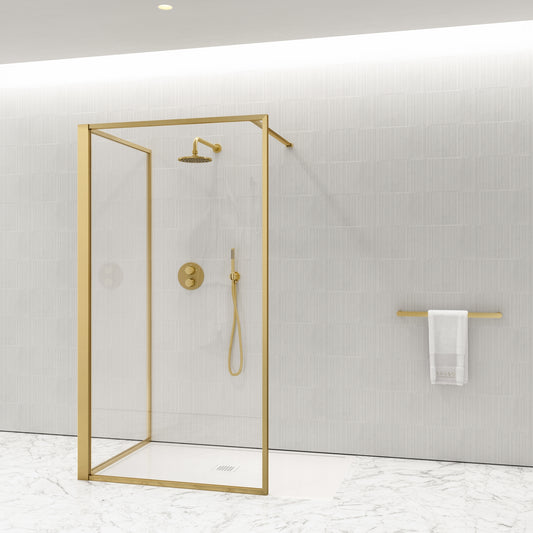 Designo Complete Walk In Shower Enclosure Brushed Gold - KIT C (ALL SIZES)