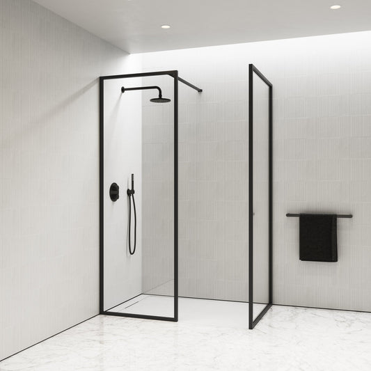 Designo Complete Walk In Shower Enclosure Matte Black - KIT B (ALL SIZES)