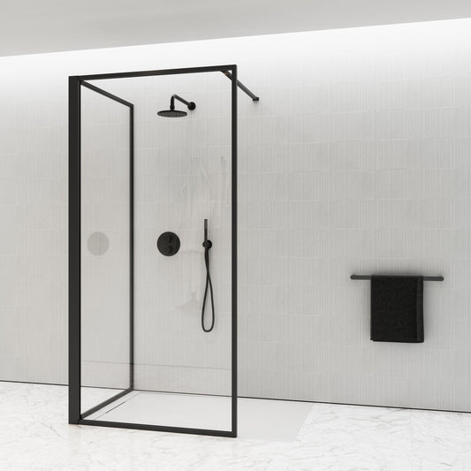 Designo Complete Walk In Shower Enclosure Matte Black - KIT C (ALL SIZES)
