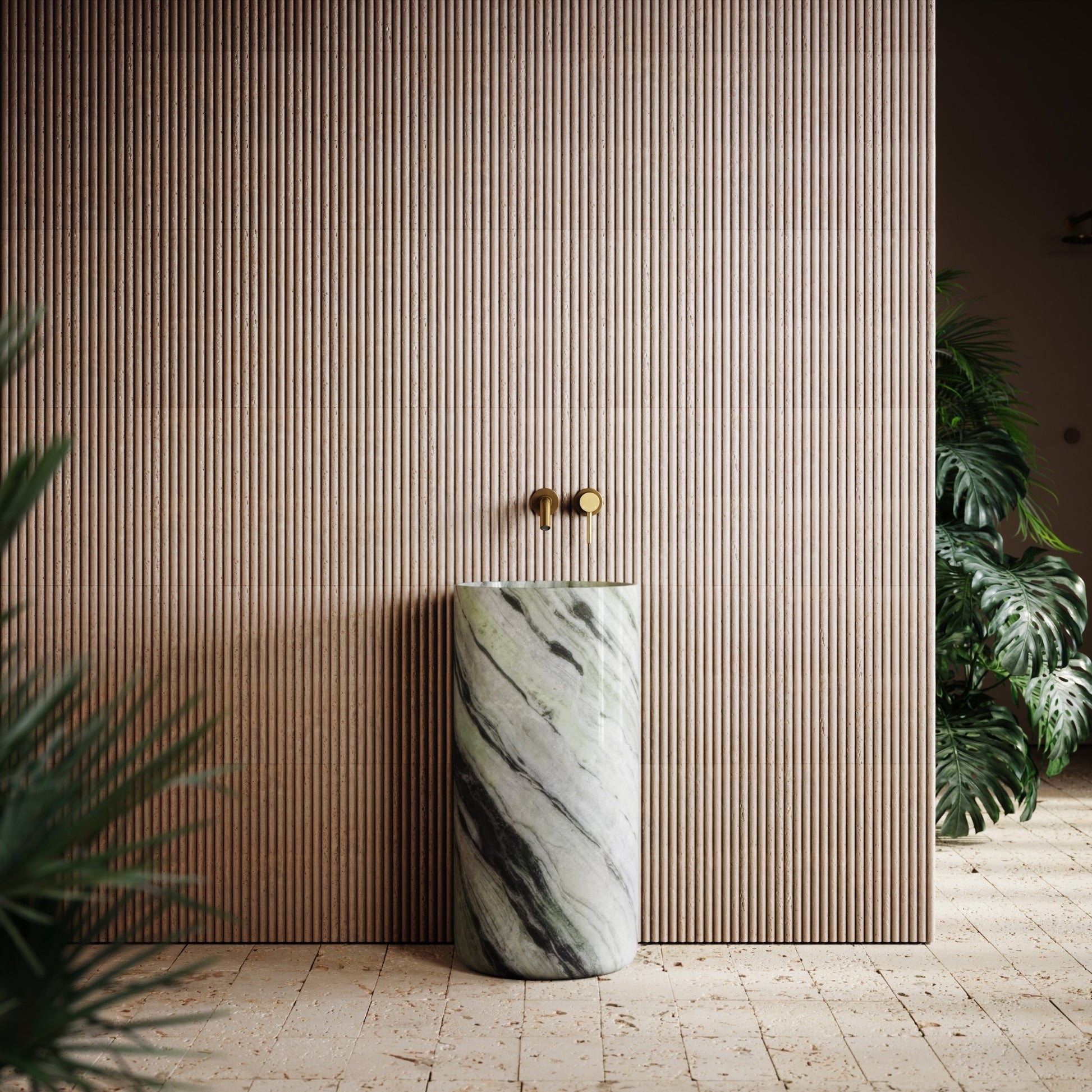 Designo Jade Green Marble Pedestal Basin 400mm