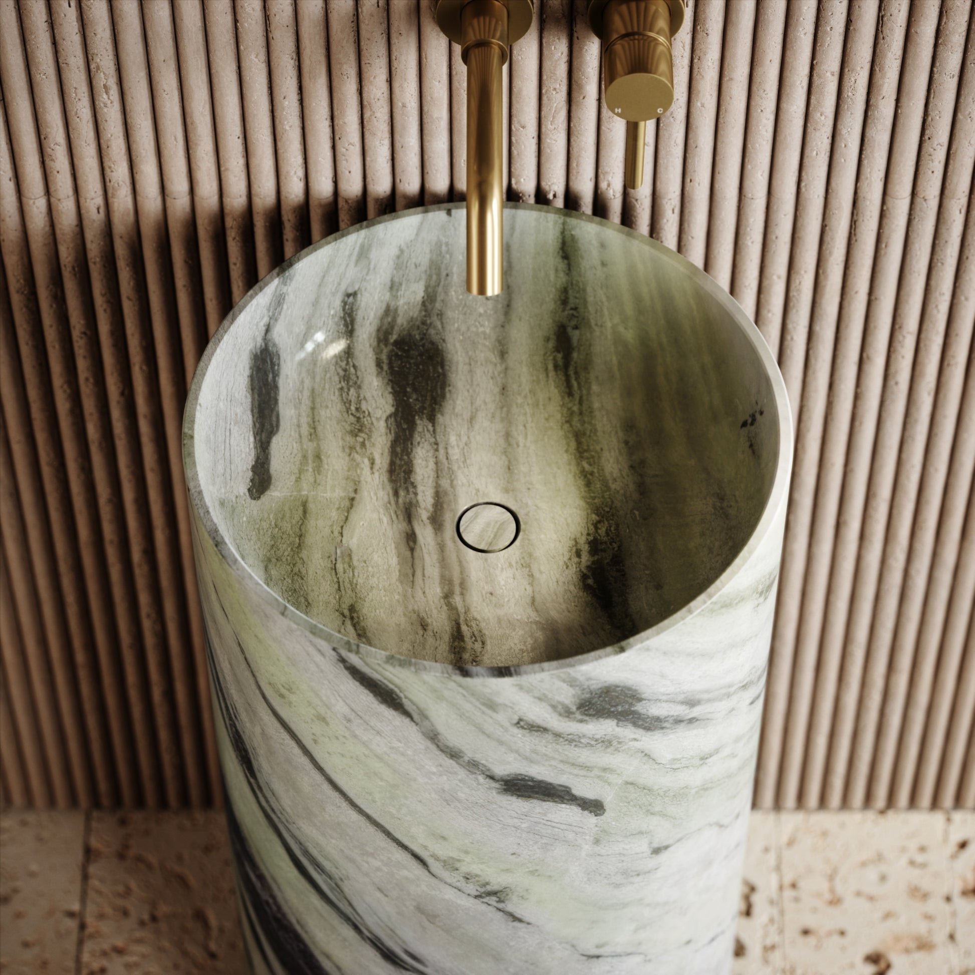Designo Jade Green Marble Pedestal Basin 400mm