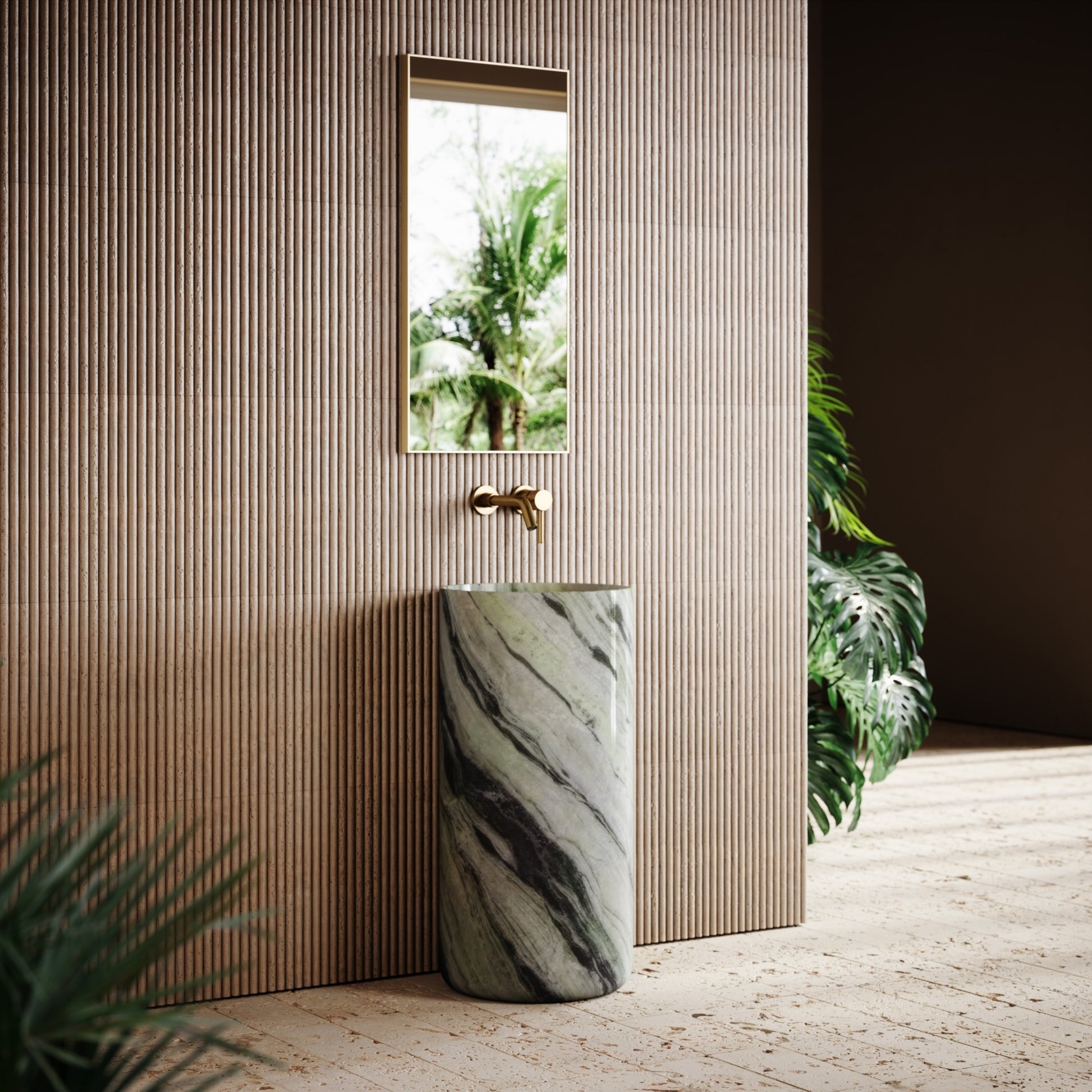 Designo Jade Green Marble Pedestal Basin 400mm