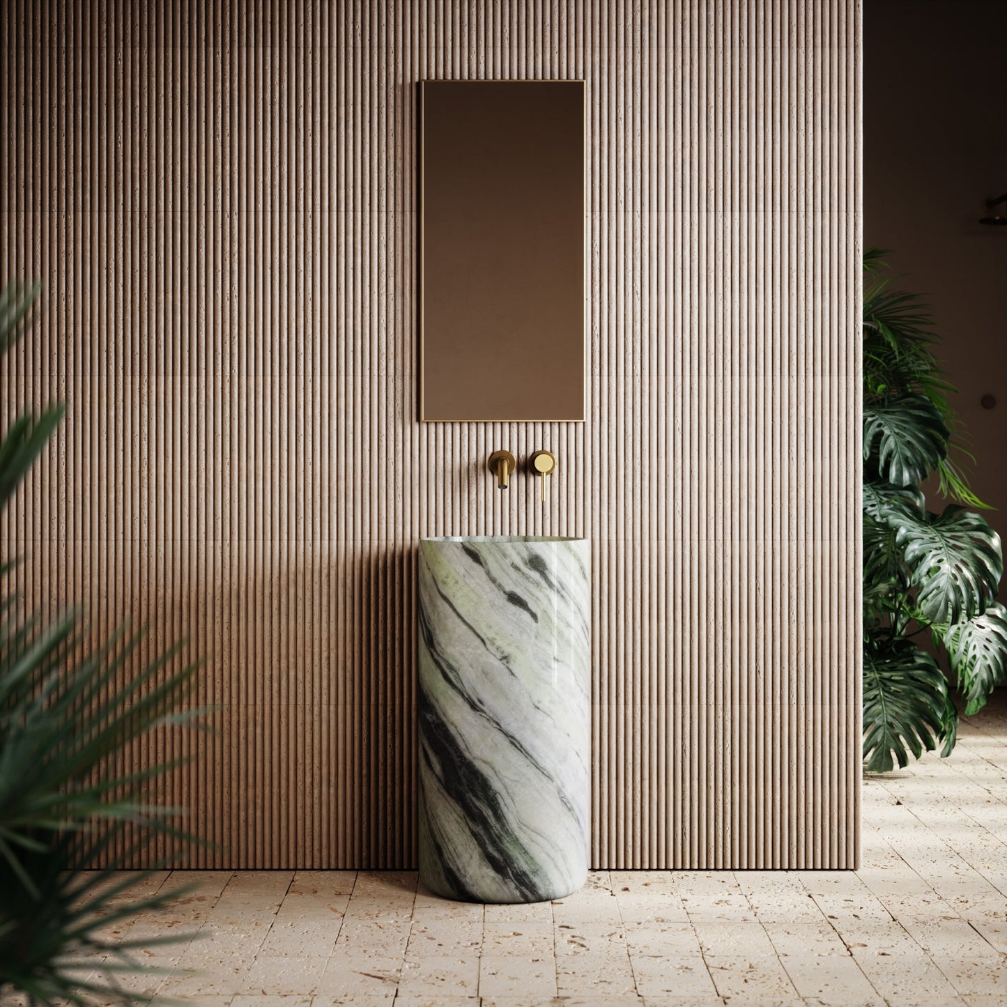 Designo Jade Green Marble Pedestal Basin 400mm