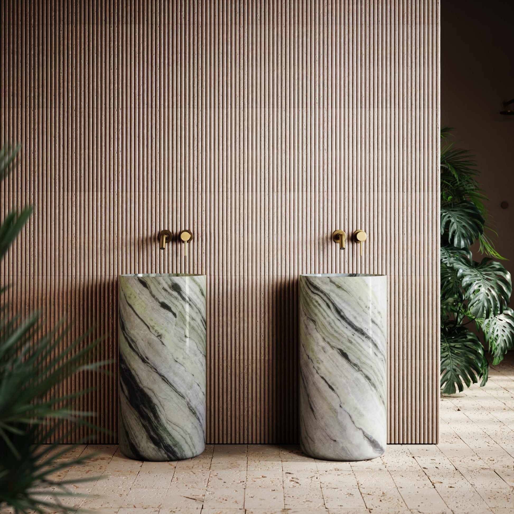 Designo Jade Green Marble Pedestal Basin 400mm
