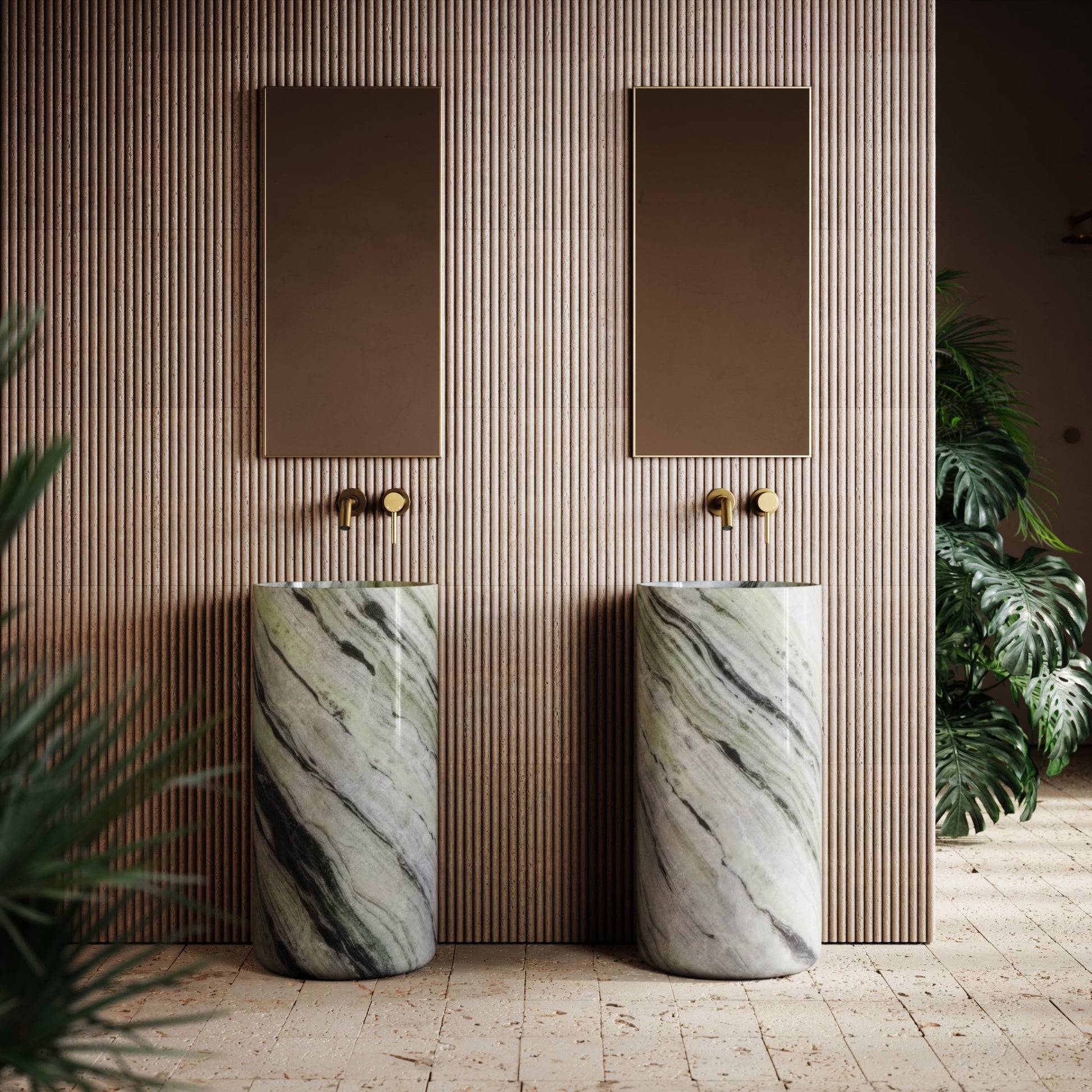 Designo Jade Green Marble Pedestal Basin 400mm