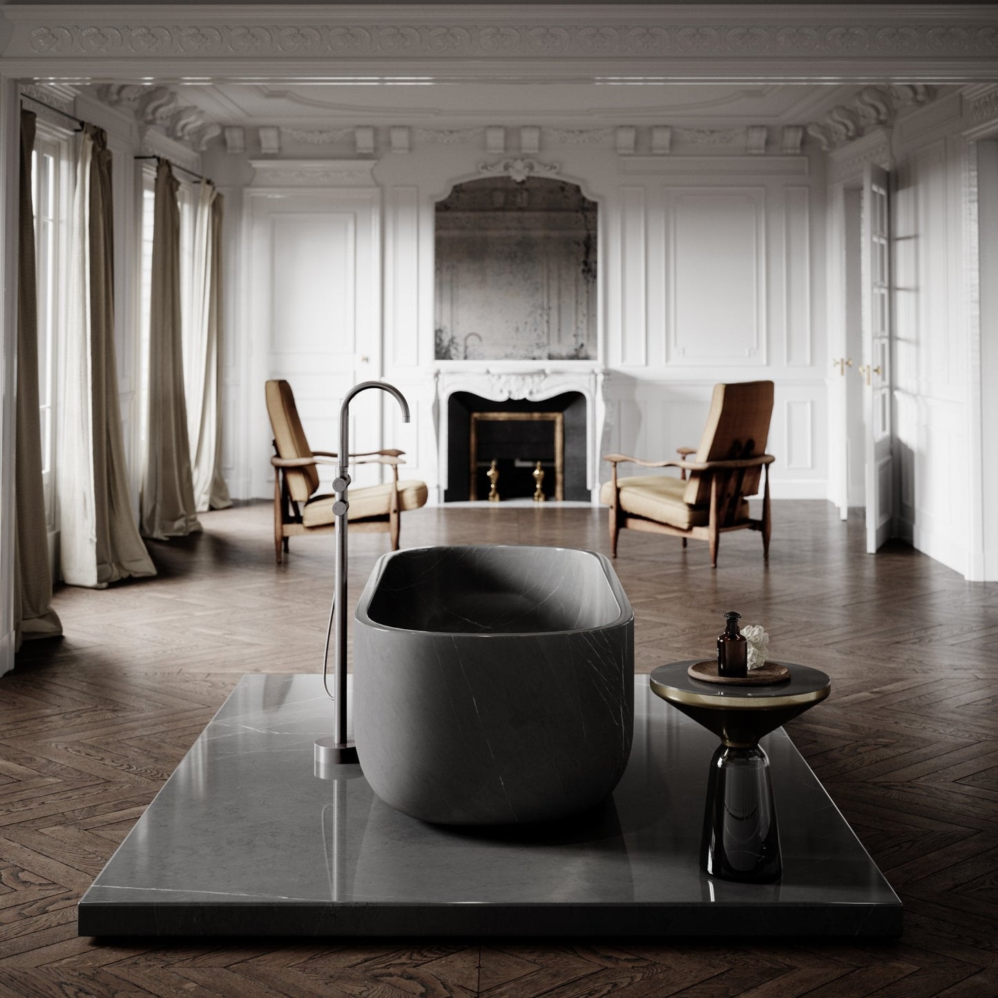 Designo Pietra Grey Marble Freestanding Stone Bath 1780mm