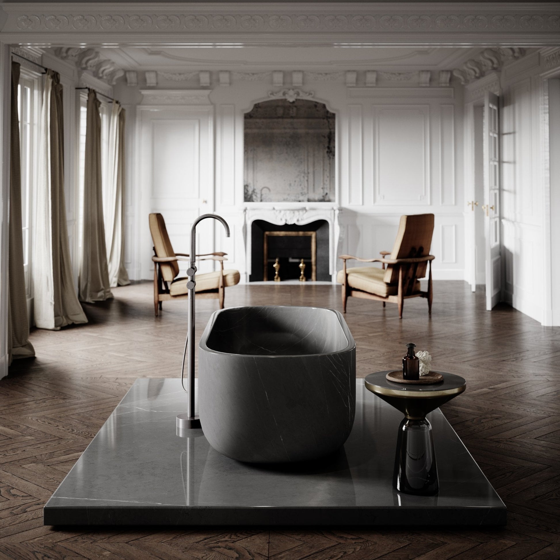 Designo Pietra Grey Marble Freestanding Stone Bath 1780mm