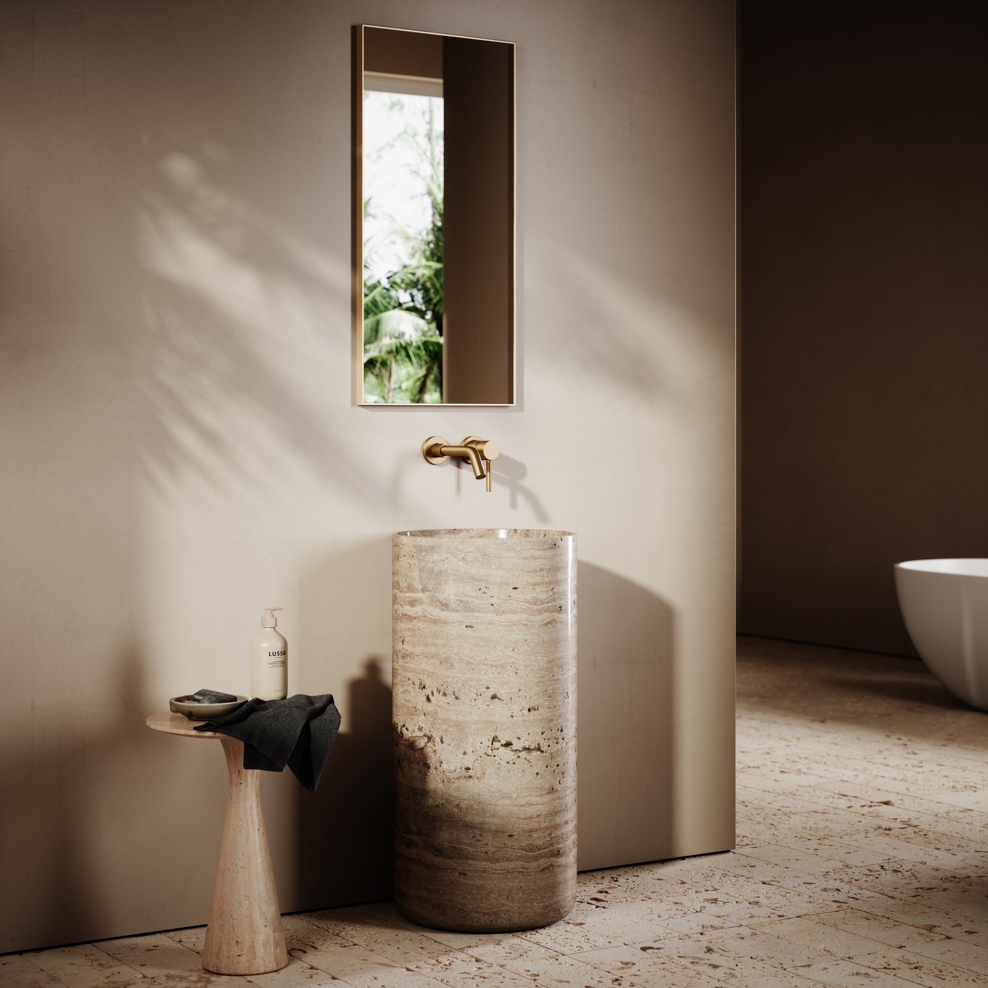 Designo Travertine Stone Pedestal Basin 400mm