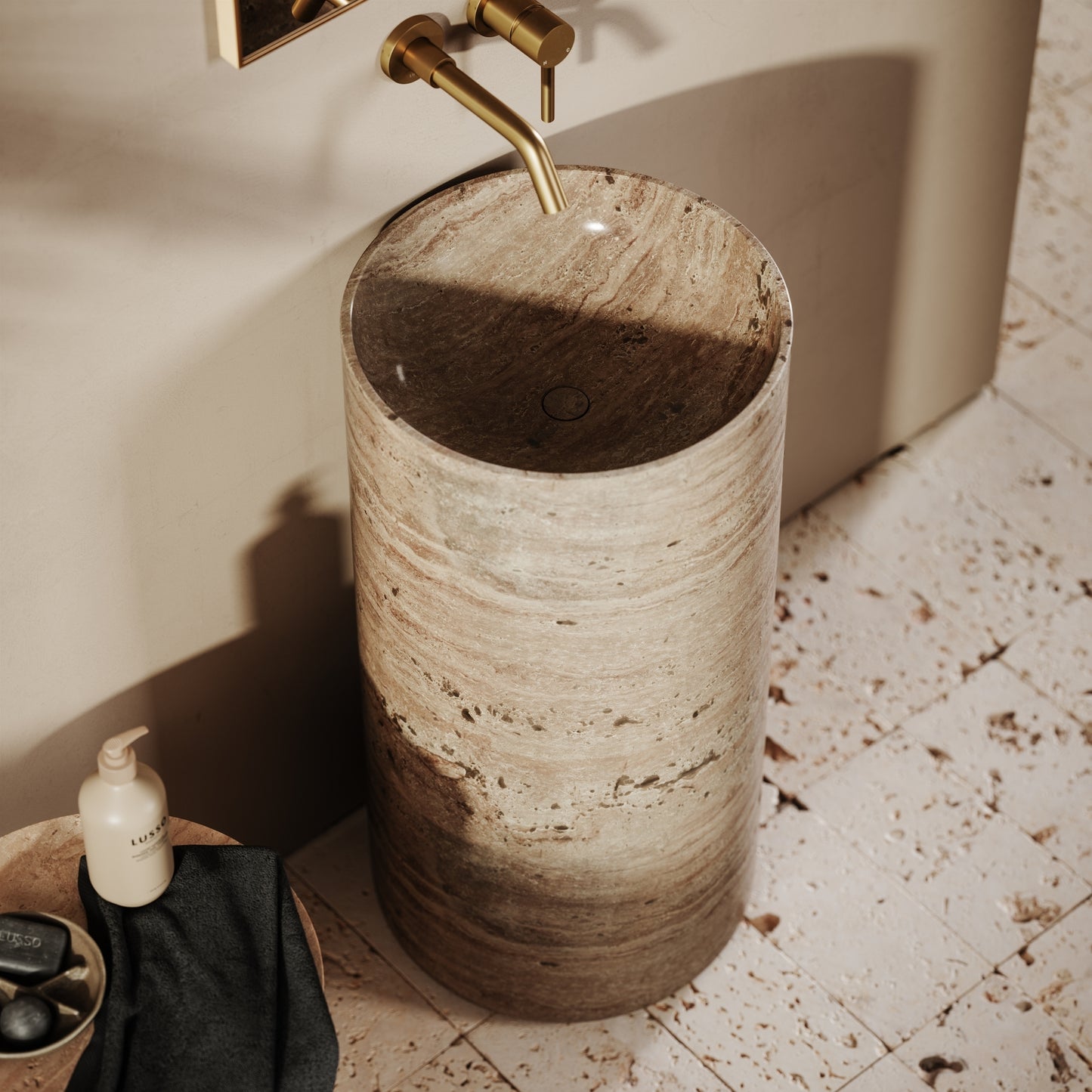 Designo Travertine Stone Pedestal Basin 400mm