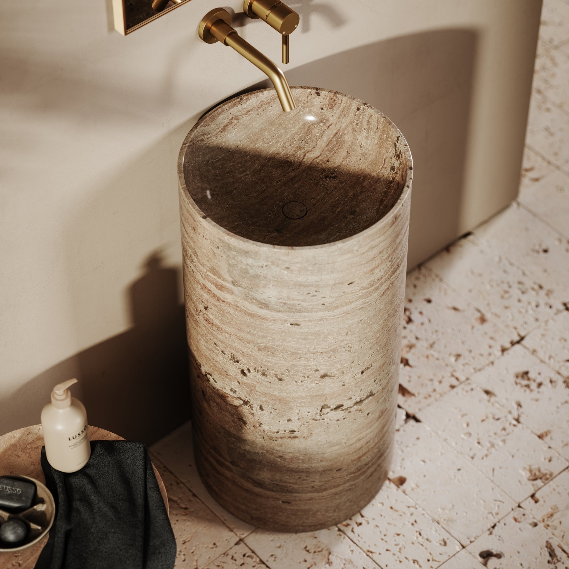 Designo Travertine Stone Pedestal Basin 400mm