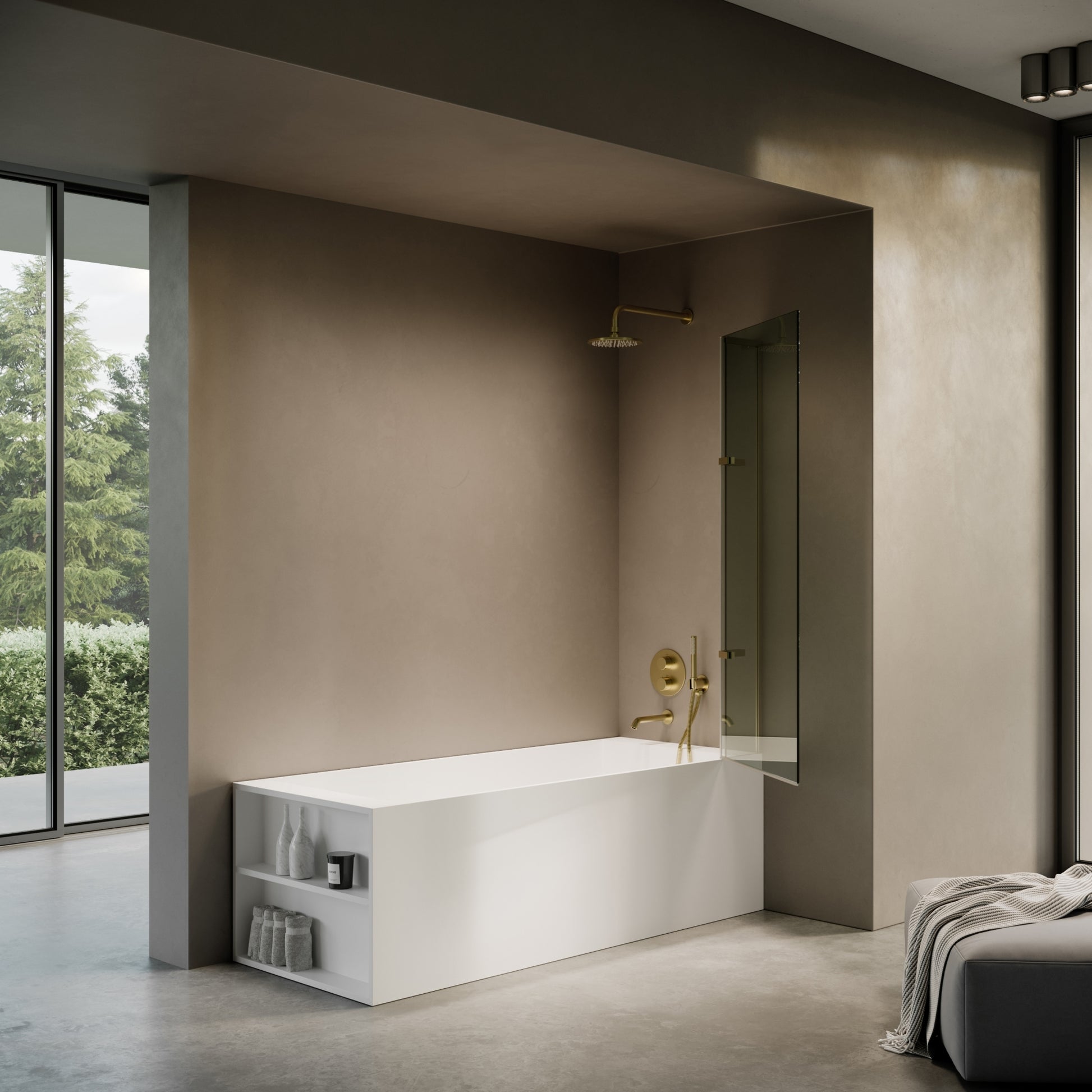 Doccia Brushed Gold Frameless Folding Bath Shower Screen 900mm