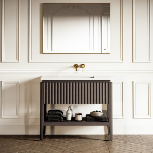 Eclat Grey Oak Wood Grain Vanity Unit 1000mm