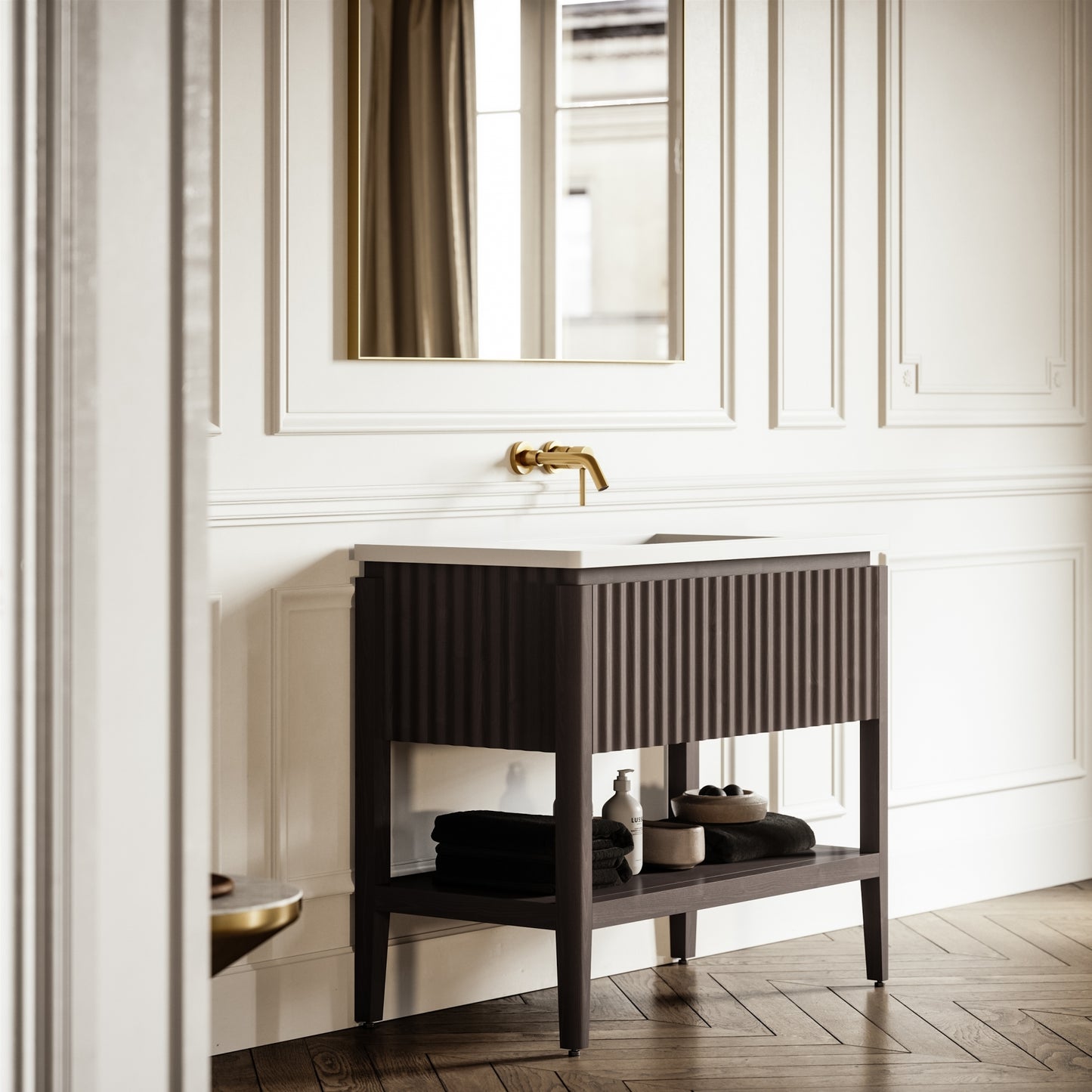 Eclat Grey Oak Wood Grain Vanity Unit 1000mm