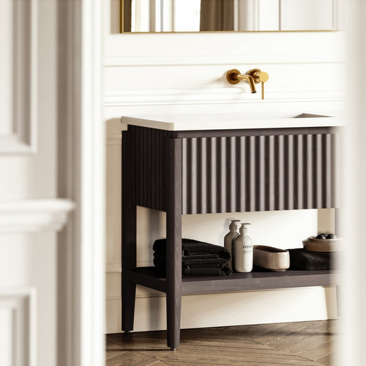 Eclat Grey Oak Wood Grain Vanity Unit 1000mm