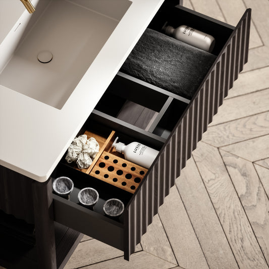 Eclat Grey Oak Wood Grain Vanity Unit 1000mm