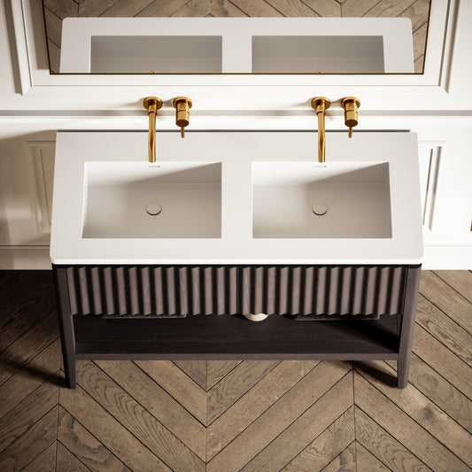 Eclat Grey Oak Wood Grain Vanity Unit 1200mm