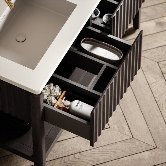 Eclat Grey Oak Wood Grain Vanity Unit 1200mm