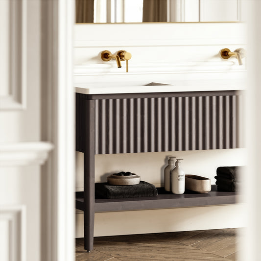 Eclat Grey Oak Wood Grain Vanity Unit 1400mm