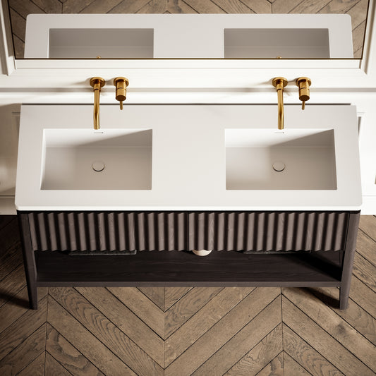 Eclat Grey Oak Wood Grain Vanity Unit 1400mm