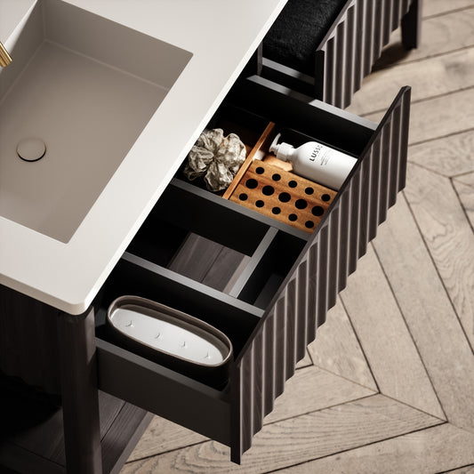 Eclat Grey Oak Wood Grain Vanity Unit 1400mm